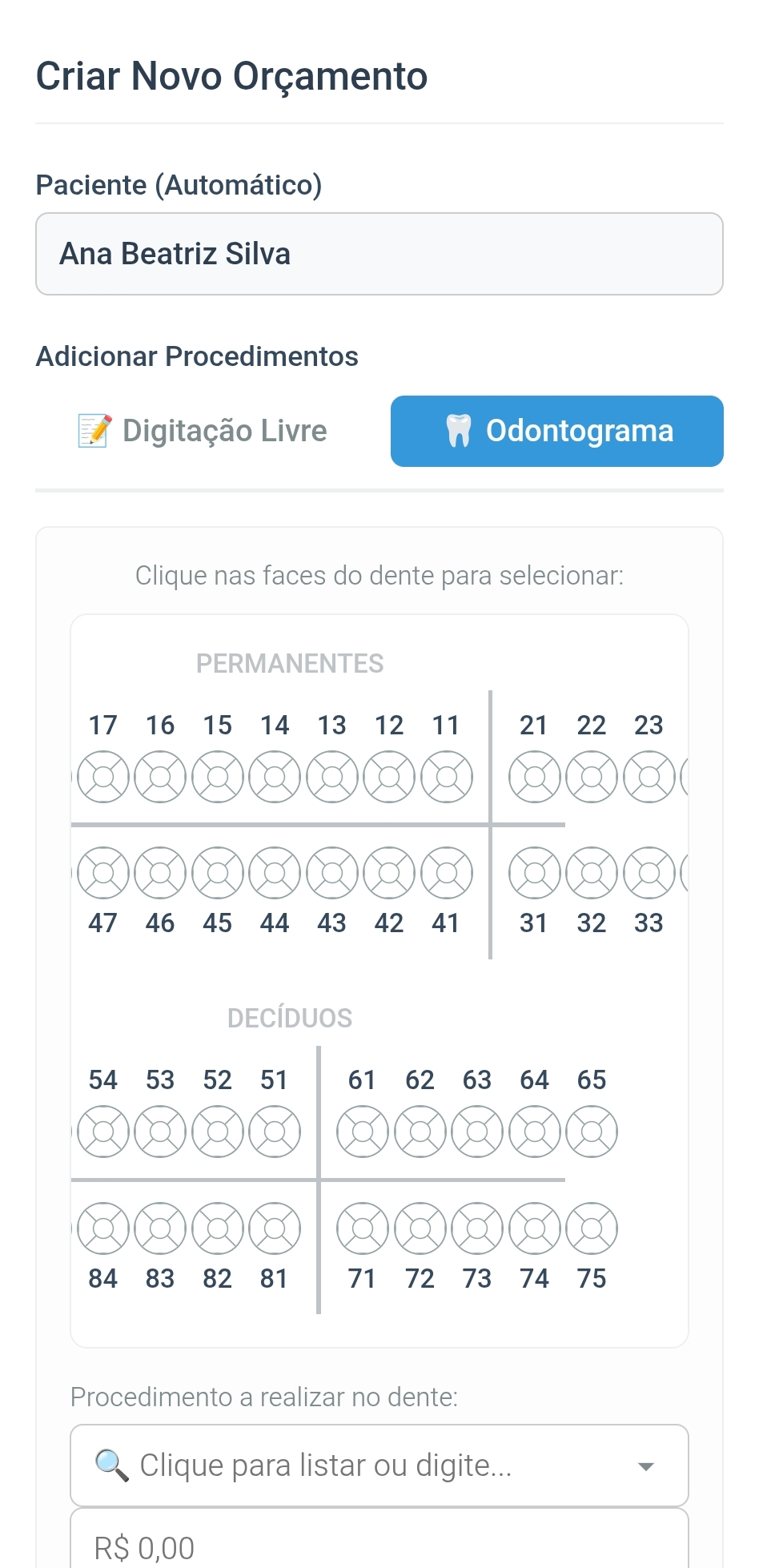 Tela do Sistema no Celular