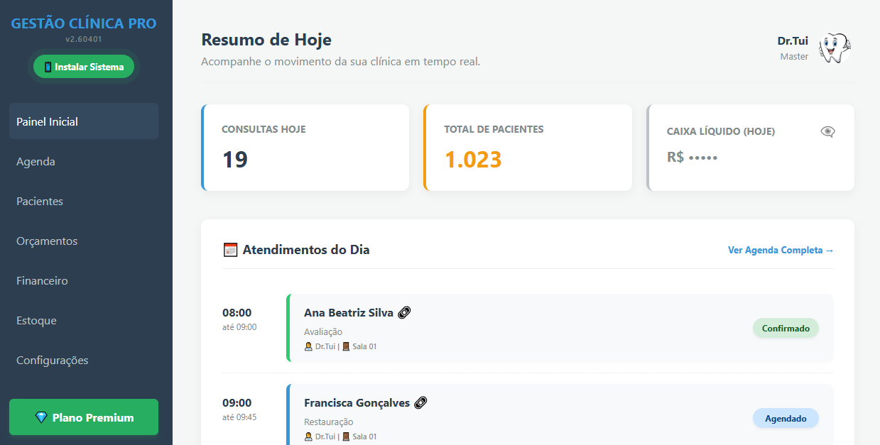 Tela do Sistema no Computador